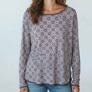 Coolibar Women Top‎ Multicolor M UPF 50 Sun Protection Geometric Print Cotton